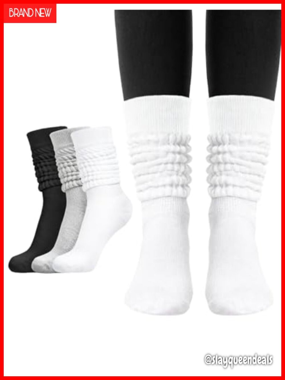 Slouch Socks Knit Knee High Tube Scrunch Sock 3 Pairs One Size 6-11